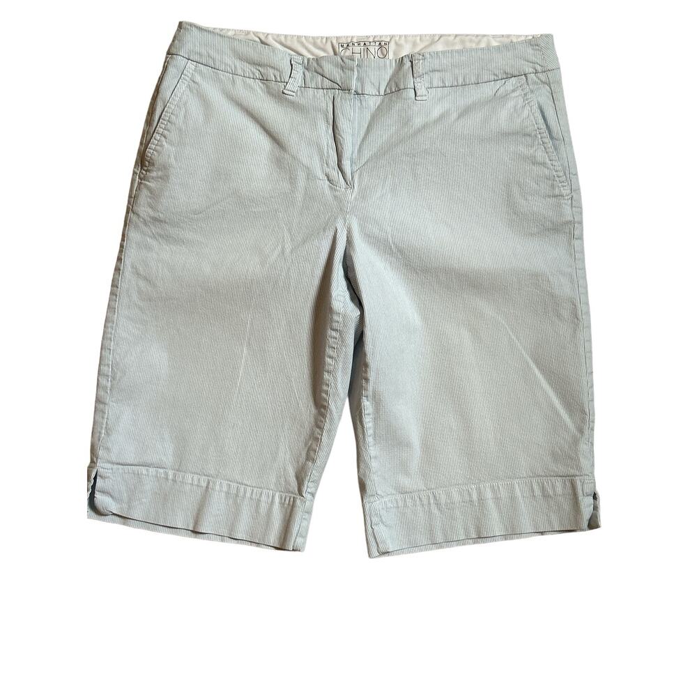 New York & Company Manhattan Chino Bermuda Shorts Blue & White Striped Size 10